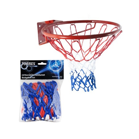 Купить Сетка баскетбольная Torres, нить 4 мм, бело-сине-красная в Туране 